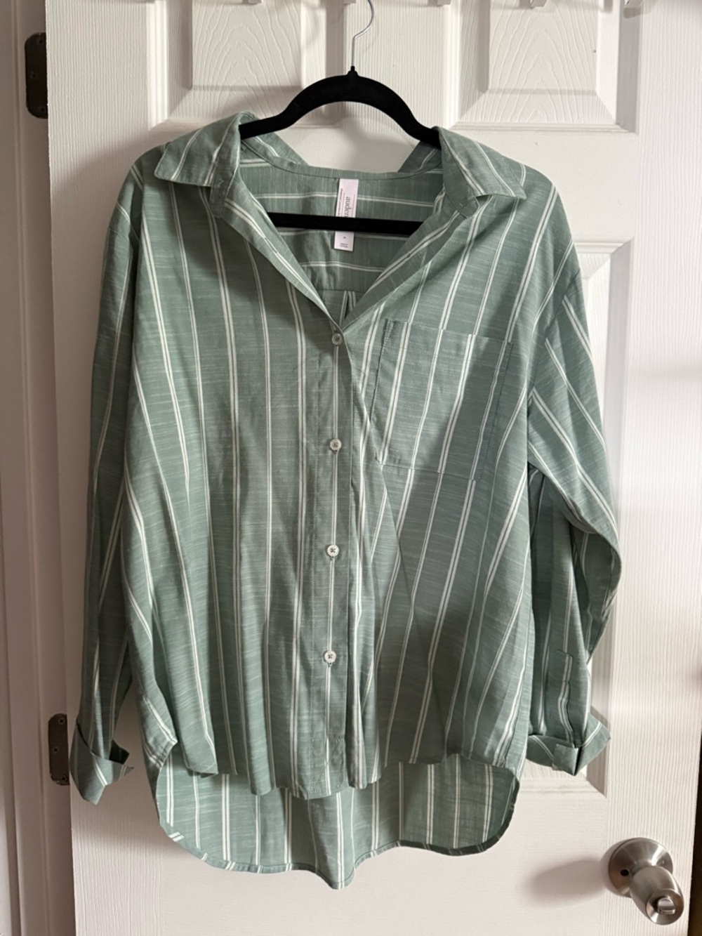 Oversized Green Striped Button-Up Shirt